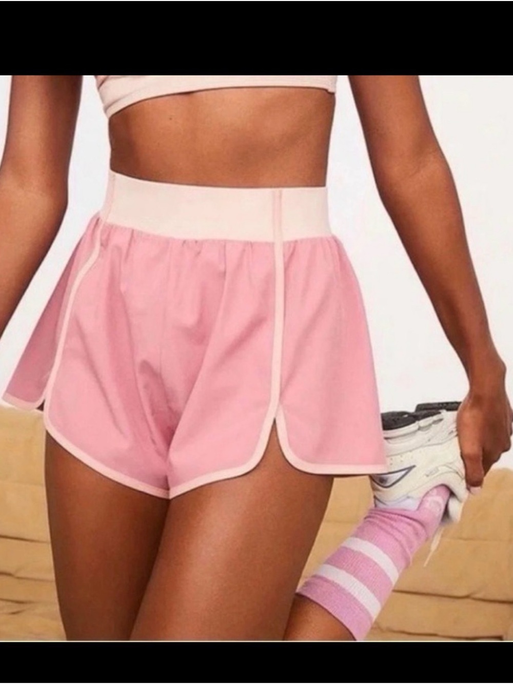 For Love & Lemons Pink Athletic Shorts with Cream Trim